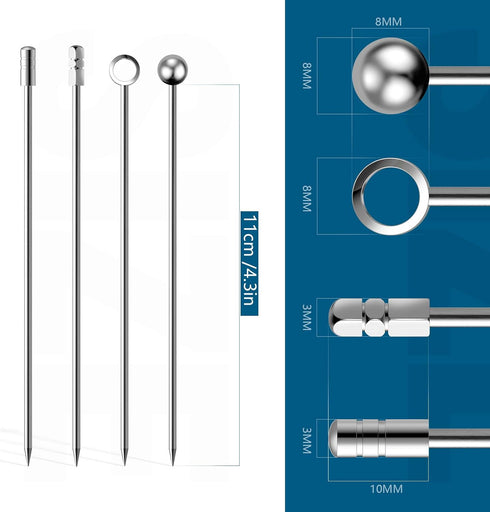 20Pcs Stainless Steel Cocktail Picks Stick - Reusable Metal Skewers for Olives, Appetizers, Bloody Mary
