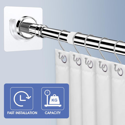 Sibba Shower Rod Holder 4Pcs, No Drilling Sticky Curtain Rod Bracket, Heavy Duty Wall Hold Tool for Bathroom