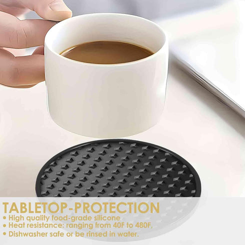 6 Pack Set Silicone Coasters with Holder, Drink Coasters for Hot & Cold at Bar, Desk, Tabletop-Protection, Round Cup