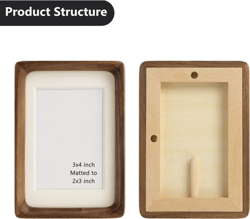 Moudra 3"x4" 2"x3") Handcrafted Solid Wood Picture Frame with Mat for Wall or Tabletop Display, Perfect for Photos