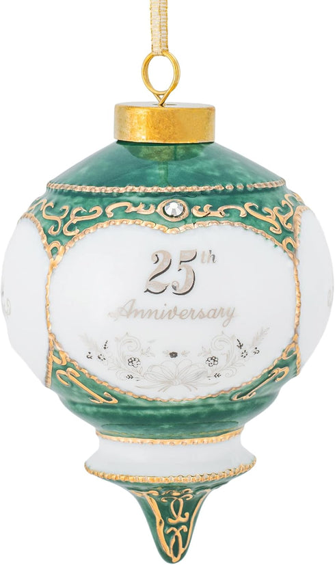 CBE Victorian 4.5 Inch Porcelain Hanging Ornament for Happy 25th Wedding Anniversary