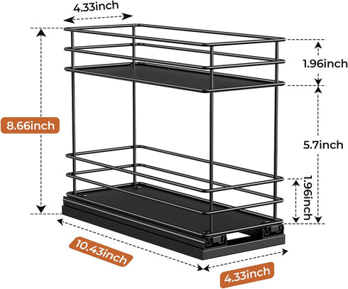Mystozer 4.33" Wx10.43 Dx8.66 1 2 Pull Out Spice Rack Organizer for Cabinet, Slide Out Spice Racks, Easy to Install, H
