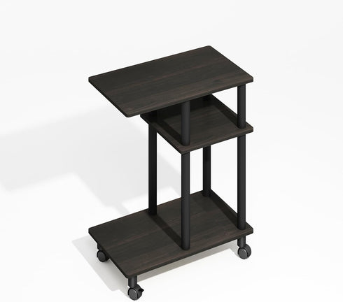 3-Tier Furinno Turn-N-Tube Side Table, C-Shape End Table with Wheels, Toolless Assembly Night Stand, Bedside Table
