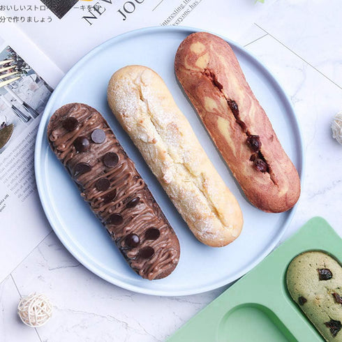 2 Pcs Silicone Eclair Mold, Nonstick Hot Dog Bun Molds for Homemade Bread Rolls, Granola Bar Baking Pan