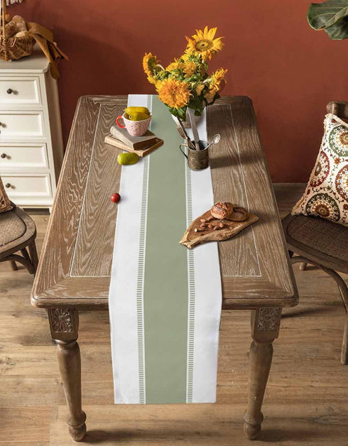 Futuregrace 36 inches Sage Green Stripe Table Runners Long, Linen Boho Table Runner Farmhouse Dresser