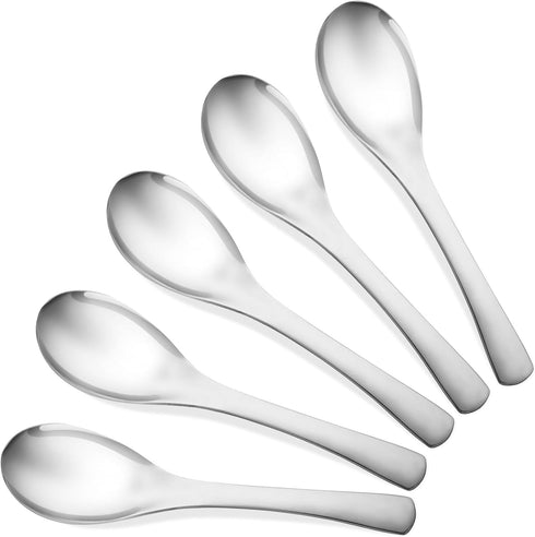 Set of 5 High Grade Stainless Steel Soup Spoons, Thick Heavy-weight Ladle Spoons, Dishwasher Safe