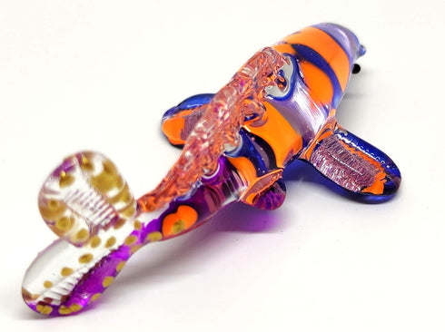 Japan Carp Koi Fish Miniature Figurines - Hand Blown Glass Art Collectible Decor (Purple Orange)