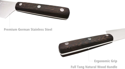 Bread Knife 8 Inch with Sheath, German High Carbon Stainless Steel, Ergonomic Grip Full Tang Wood Handle