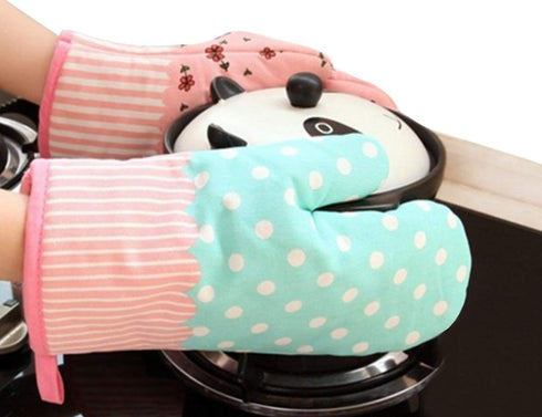 GreenFist Set of Two Oven Mitts, Heat Resistant Cotton Kitchen Pot Holder, Dotted Blue