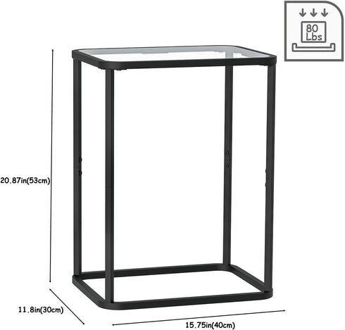 4 15.75 11.81 20.87 Inches, Garden you Glass Side Table, Rectangle End Table with Metal Frame, Modern Bedside Table