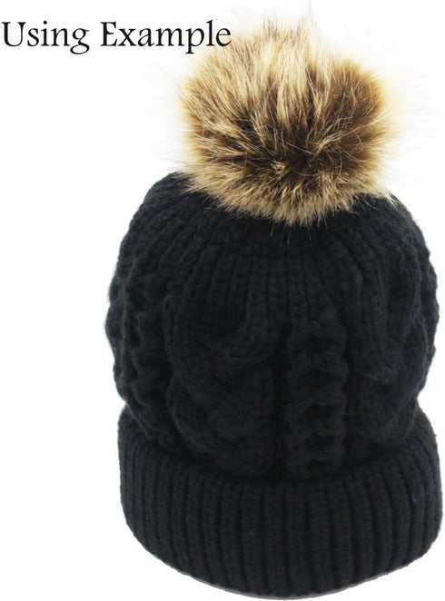 Faux Fur Pom Pom with Elastic Loop DIY, 12pcs Fluffy Pompom Ball for Knitted Accessories (Brown)