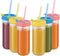 Glass Drinking Bottle Travel Jars 6 Pack, 16oz Mason Jars with Airtight Lids & Straws, Reusable Skinny Tumbler for