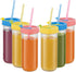 Glass Drinking Bottle Travel Jars 6 Pack, 16oz Mason Jars with Airtight Lids & Straws, Reusable Skinny Tumbler for