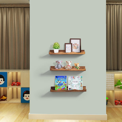 15.7 Inches, Set 3, AZSKY Floating Bookshelf for Kids, Floating Shelves for Wall, Cloud Picture Ledge Shelf - Walnut