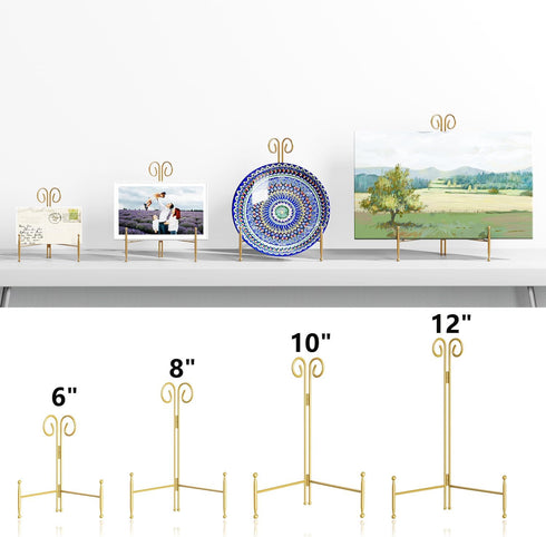 Plate Stand and Holder Display Stand 12 Inch, Gold Iron Picture Frame Stand for Display, Collapsible and Portable Easel Stand for Table (2 Pack)