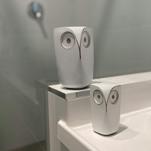 Set 2 5 4 Inches Wise Owl Decor Statue Sculptures of Small White Resin Figurines, & High, Minimalist Decor for Home
