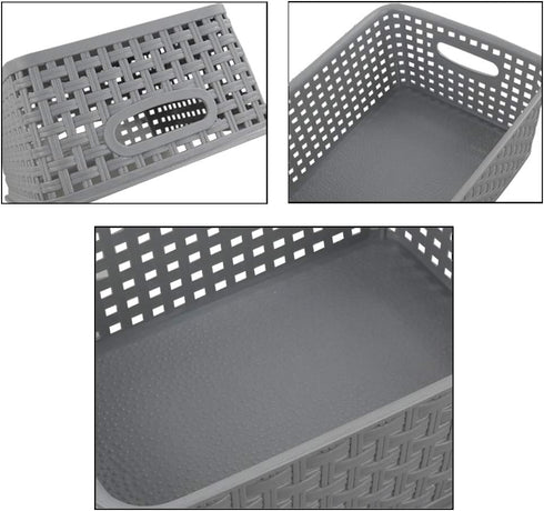 Teyyvn Plastic Storage Basket, Pack of 6, 10.03" x 7.59" x 4.09", Gray