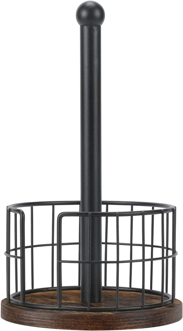 Standing Paper Towel Holder for Bathroom Countertop, Heavy Duty Wooden Base Paper Towel Rack for Kitchen