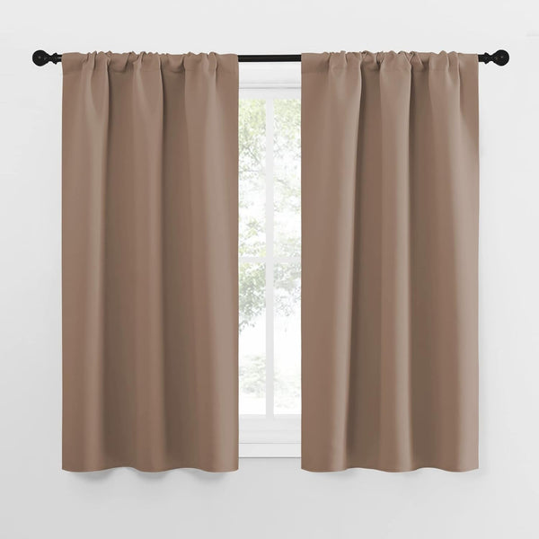 NICETOWN Kitchen Window Blackout Curtains, Thermal Insulated Rod Pocket Draperies for Bedroom/Kitchen (Cappuccino, Set