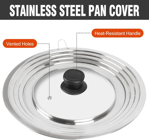 Universal Lid for Pots and Pans, Stainless Steel Pan Cover Fits 6-7-8 Inch Cookware