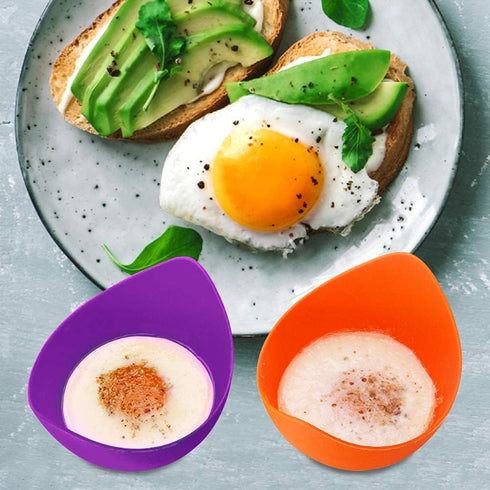 Poached Egg Cooker, Silicone Egg Poacher Cups with Ring Standers, Non Stick for Microwave Stovetop Air Fryer, 4 Pack