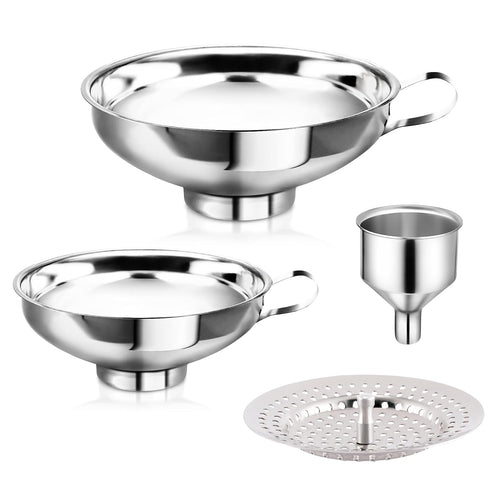Canning Funnel with Strainer, Food Grade Metal Funnel for Kitchen Use, Large & Small Wide Mouth for Mason Jars