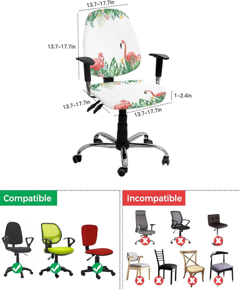 Summer Flamingo Office Chair Cover, Stretchable Computer Chair Seat Cover, Green Botanical Tropical Plants Slipcovers