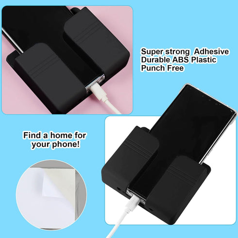 8 Pieces Wall Mount Phone Holder Adhesive Remote Control Storage Box Wall Mount Charging Phone Stand Holder Adhesive Non Slip Media Organizer Storage Box for Bedroom Kitchen Bathroom (Black)