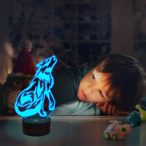 FULLOSUN Wolf Gifts, 3D Night Light for Kids, Optical Illusion Lamp with Remote Controller and 16 Color Changing