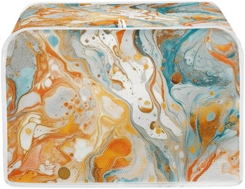 2 Slice Toaster Cover, Gold Cyan Marble Appliance Cover, Abstract Art Fluid Painting Universal Fit Wide Slot