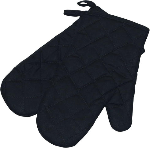 Oven Mitts, Premium Heat Resistant Kitchen Gloves, Cotton & Polyester Quilted Oversized Mittens, Black