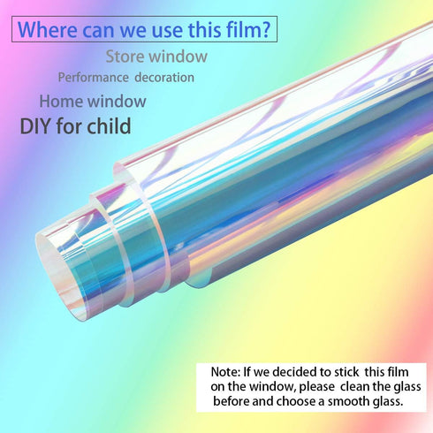 Holographic Decorative Iridescent Window Film - Adhesive Glass Film with Rainbow Effect for DIY Decoration, 17.7"x10'
