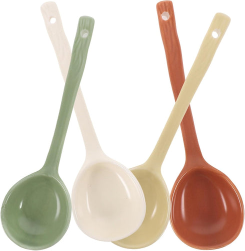 4pcs Ceramic Soup Spoons, Japanese Ramen Soup Spoons, Retro Korean Style Tablespoon for Wonton Dumpling