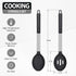 Pack of 2 Large Black Silicone Cooking Spoons, Non-Stick Stainless Steel Slotted and Solid Spoon Set