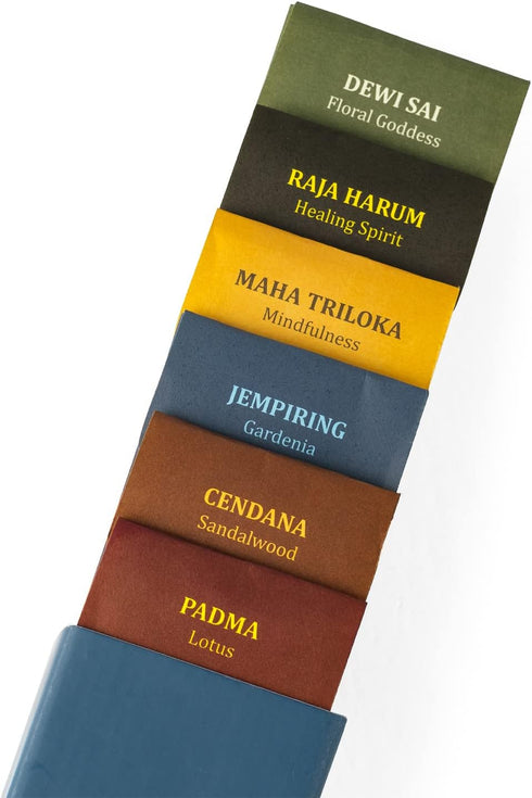Jembrana Incense Sticks Mix, 6 Scents (144 Sticks Total), 24 Sticks Each of Sandalwood, Amber, and More