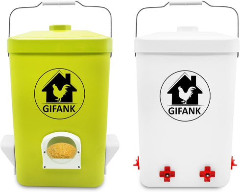 Chicken Feeder and Waterer Set,3 Gallon Automatic Chicken Feeder No Waste,Hanging Poultry