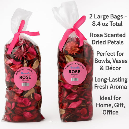 Rose Scented Potpourri Bags, 2 Large Packs, 8.4 oz Total, Dried Petals & Botanicals for Long-Lasting Aroma Home Décor