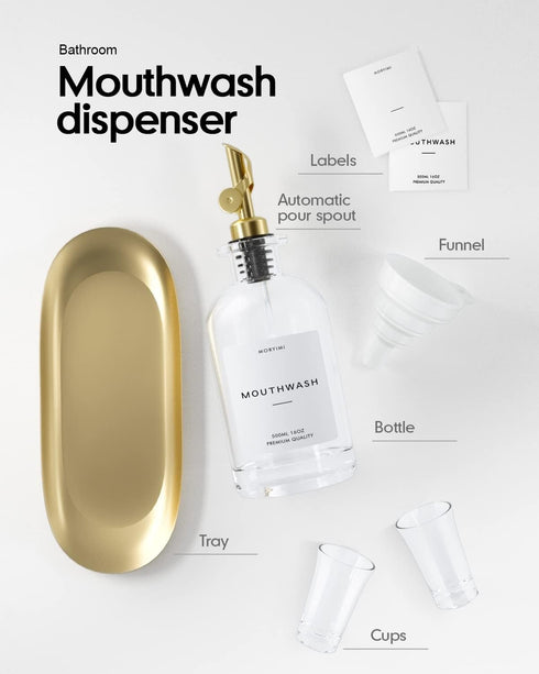 16oz Set Moryimi Mouthwash Dispenser, Glass Mouthwash Decanter for Bathroom, Mouth Wash Container Mouthwash Bottle