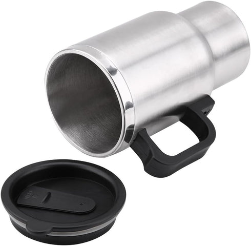 12V Electric Car Cup, 450ml Travel Heating Mug, Stainless Steel Coffee Tea Kettle for 12V Power Source