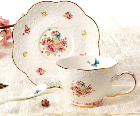 7 Oz Sets Set-Coffee Set FD-TCS11 (Set 6) Jusalpha Porcelain Tea Flower Series Tea Cup and Saucer Cup with Saucer