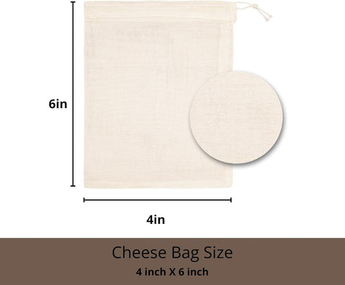 Set 2-4x6 Inch PurpleEssences Ultra-Dense Unbleached Cotton Nut Milk & Filter Bags Reusable Cheesecloth Drawstring