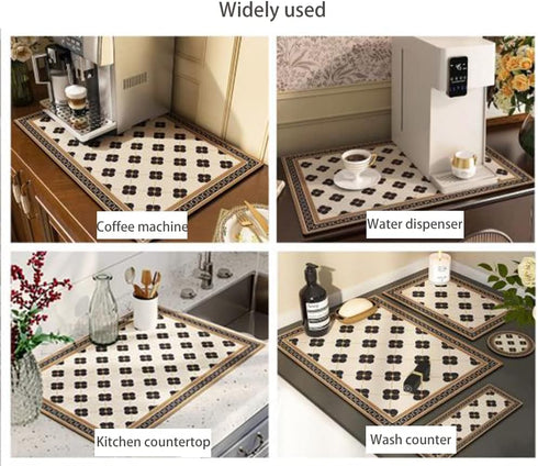 Cute Coffee Maker Mat for Countertops, Colorful Dish Drying Mat, Absorbent Quick Drying Protection