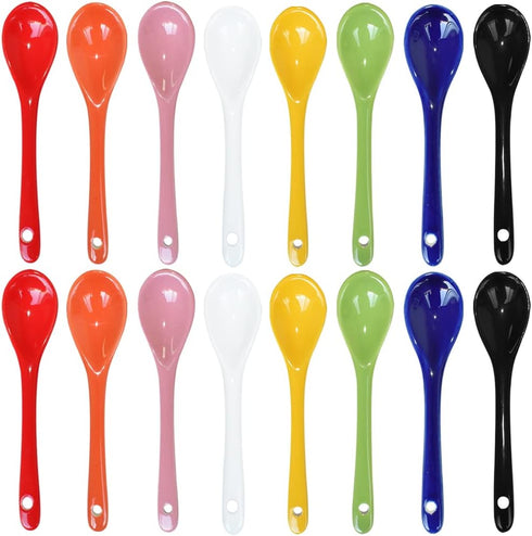 2 Pcs Each of 8 Color Porcelain Egg Spoons, 5 Inch Ceramic Spoons for Coffee, Dessert, Yogurt, and Tea