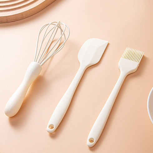 Silicone Spatula Set with Pastry Brush and Whisk, Food Grade High Heat Resistant Kitchen Spatulas (Milk White)