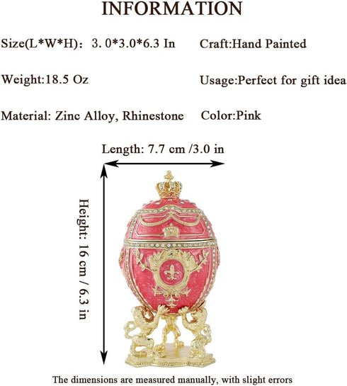 Family(QF2049) QIFU Hand Painted Pink Big Faberge Egg Style Enamel Trinket Box Hinged, Unique Gift