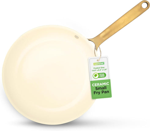 NutriChef 8” Small Fry Pan - Professional Nonstick Frying Pan with Ceramic Coating, Golden Titanium Handle, Easy to
