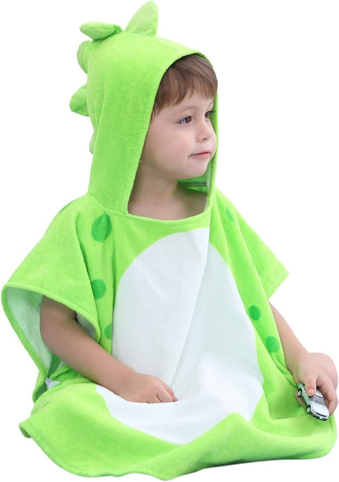 LOLANTA Baby Boys Dinosaur Hooded Bath Towels, 100% Cotton Beach Towel Poncho for Toddlers (Green#B, 1-3T)
