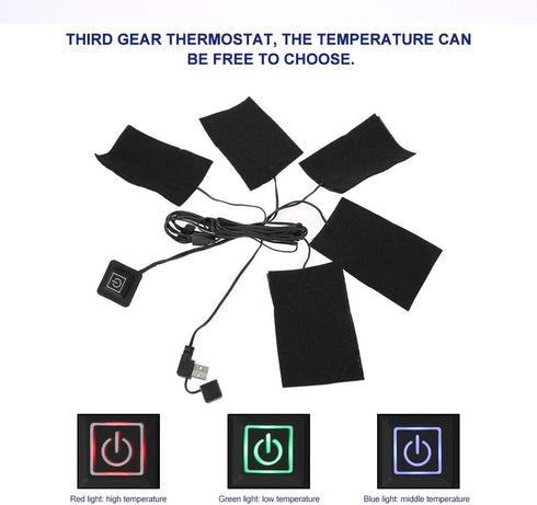 Portable Cloth Heaters, USB Electric Heated Pad with 5pcs Heating, Adjustable Temperature Warmer for Outdoor Winter