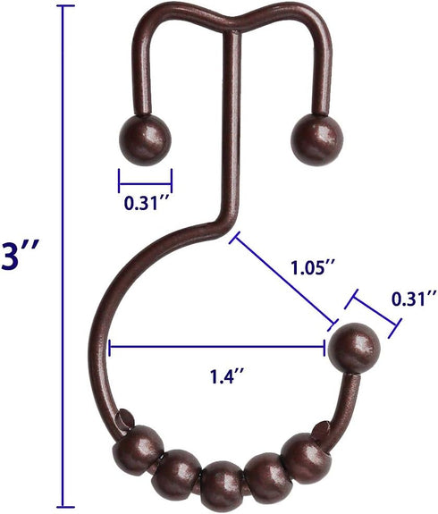 Shower Curtain Hooks Rings for Bathroom, 12PCS Stainless Steel Metal Rust Resistant Double Curtain Hooks (Bronze)