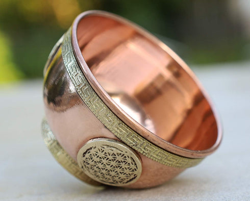 DharmaObjects Copper Offering Bowl Incense Burner Holder (3 Inches, Flower of Life)